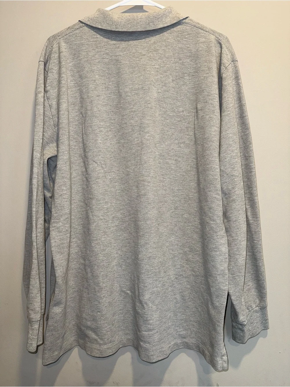 Ralph Lauren Long Sleeve Polo Shirt in Light Gray with Navy Pony